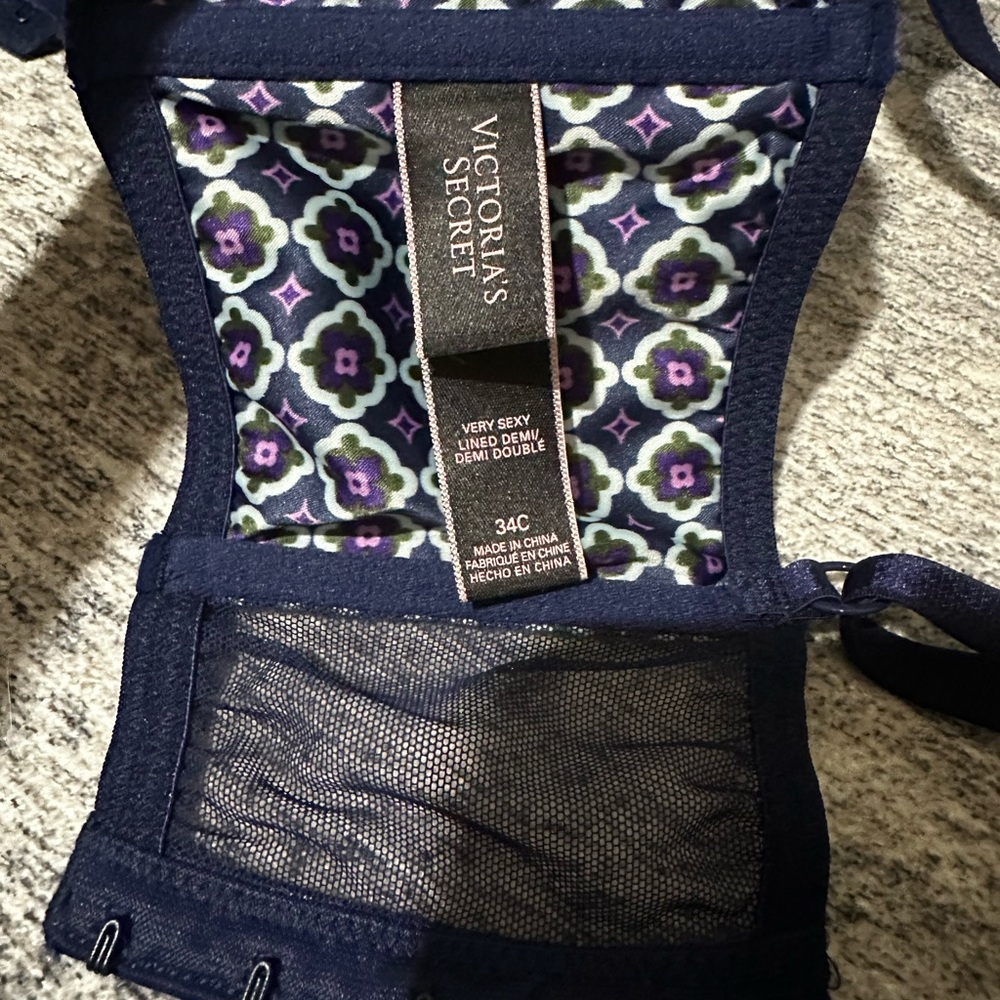 VS lined demi balconet longline bra Navy Blue Sz 34C - Picture 5 of 8
